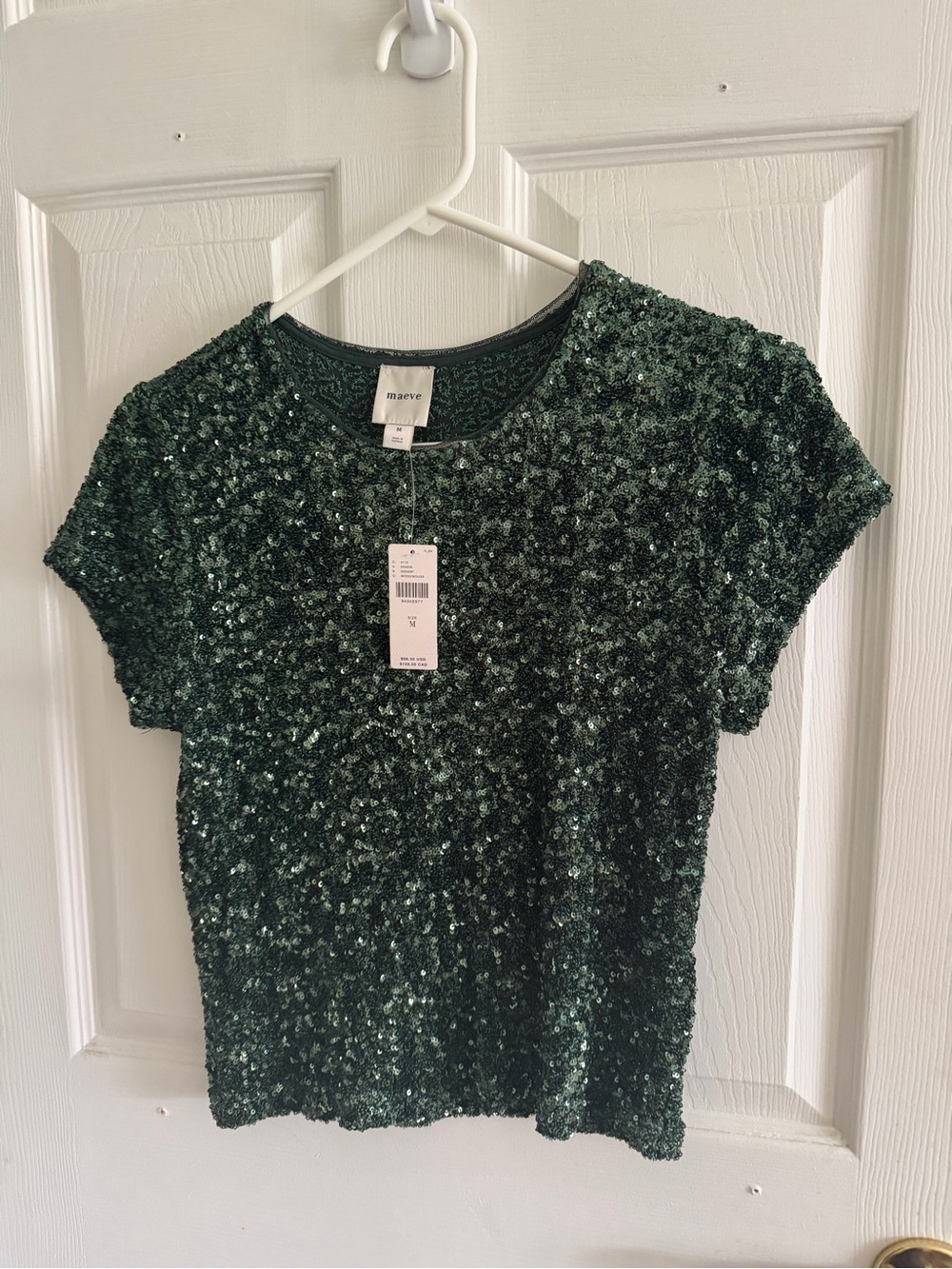 Maeve Dark Green Sequin Short Sleeve Tee